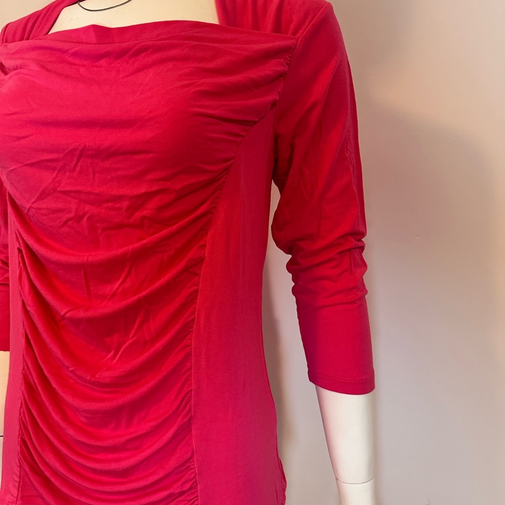 Ruby Ribbon Red/Pink Ruched Square-Neck 3/4 Sleeve Top Size L - Picture 3 of 16